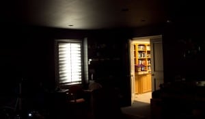 Back of the room shutters just about wide open + light from skylight in outer room