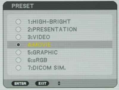 NEC 521U Menu-Adjust-Pict Modes