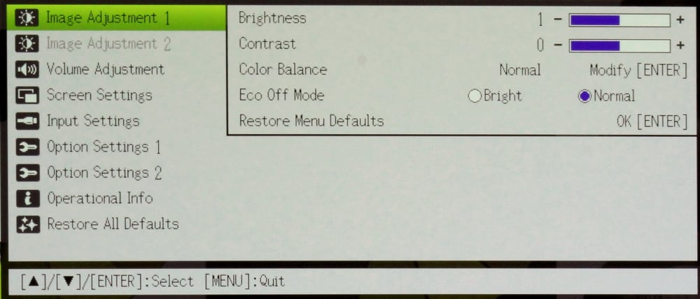 Casio XJ-V1 - Menu-non-Eco