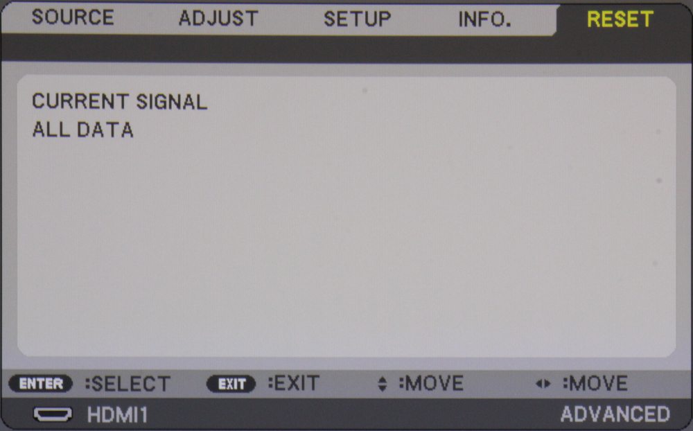 NEC P502WL_Menu-Reset