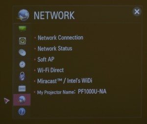 The PF 1000U's Network menu is for making connections.