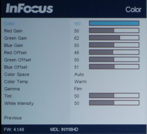 infocus-1118hd-video-mode-settings