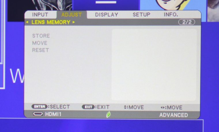 NEC NP-PA653UL Adjust Menu - Lens Memory