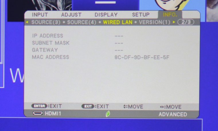 NEC NP-PA653UL Info Menu - Wired LAN