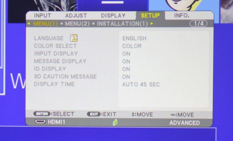 NEC NP-PA653UL Setup Menu - Menu 1