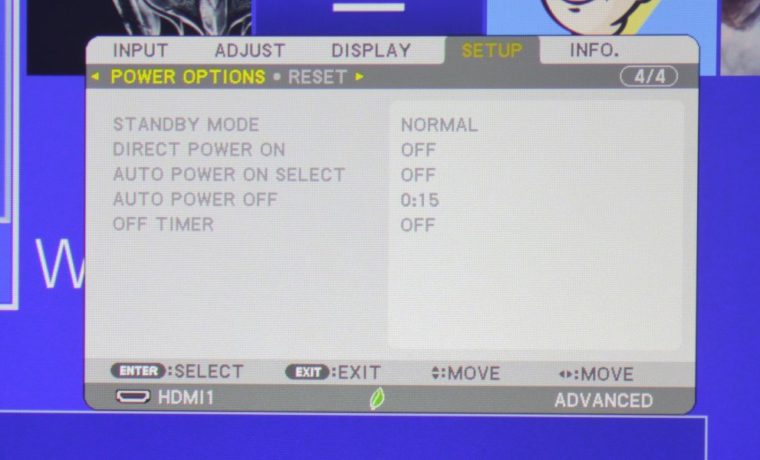 NEC NP-PA653UL Setup Menu - Power Options