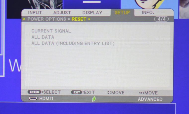 NEC NP-PA653UL Setup Menu - Reset