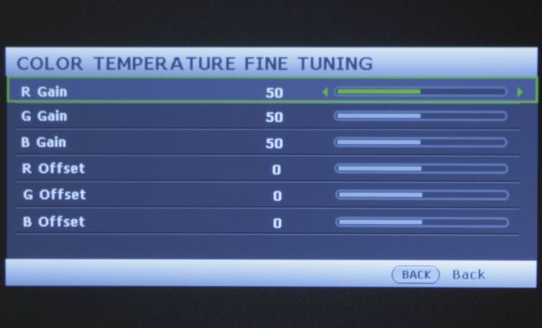BenQ MW535A Color Temperature Fine Tuning Menu