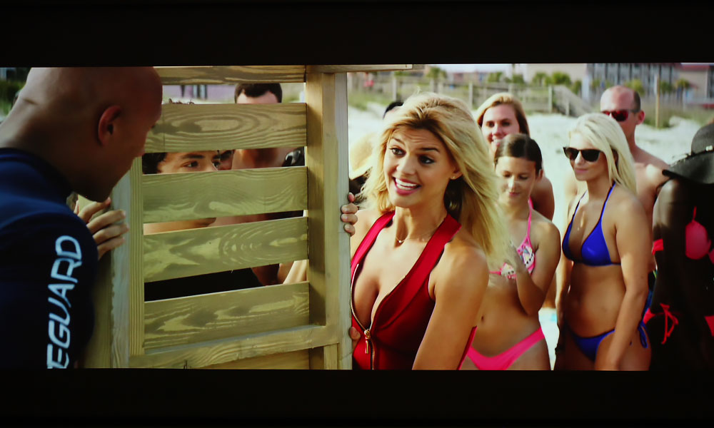A scene from Baywatch, projected by the Optoma UHL55. 