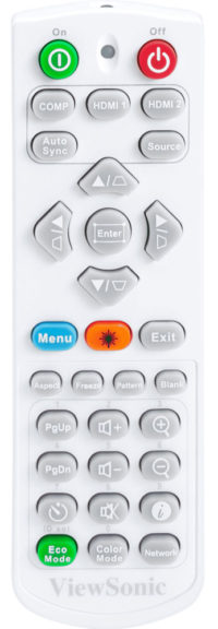 The illuminated remote is small but mighty. The menu cursor cluster doubles as a direct keystone control, and the numeric keypad offers a set of controls when it's not entering numbers.