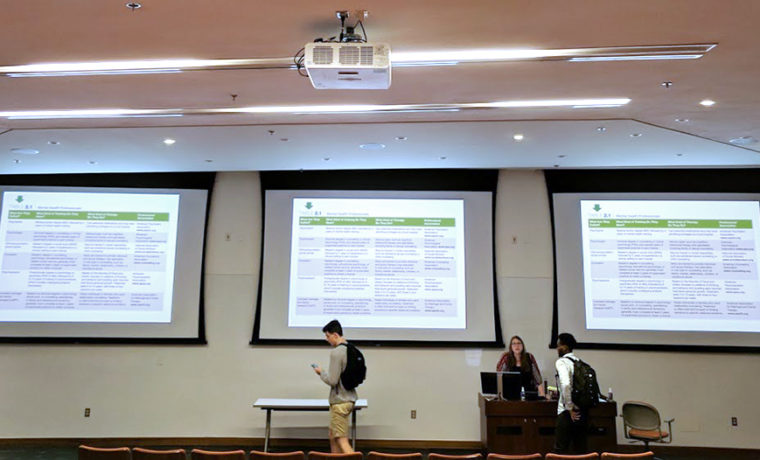 The days of needing significantly darkened classrooms and lecture halls will be with us in older installations. Expect today’s extremely bright projectors to conquer the ambient.