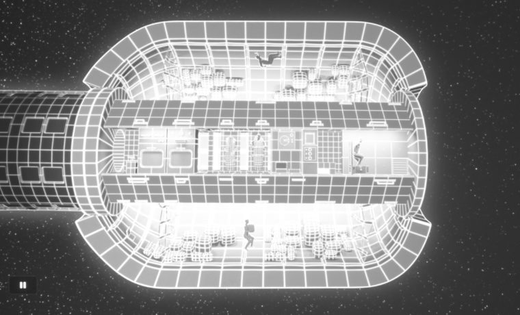 A scene from Journey to Space that shows the projector's black level performance, in monochrome.