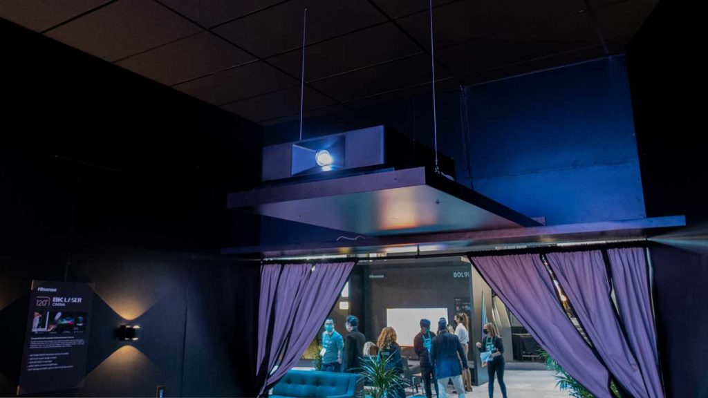 120-inch 8K Laser Cinema in a room with partial ambient light control