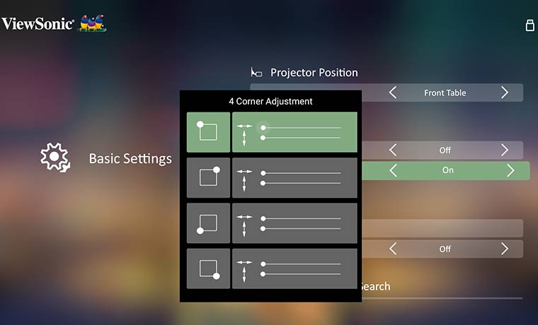 corner adjustment viewsonic x1