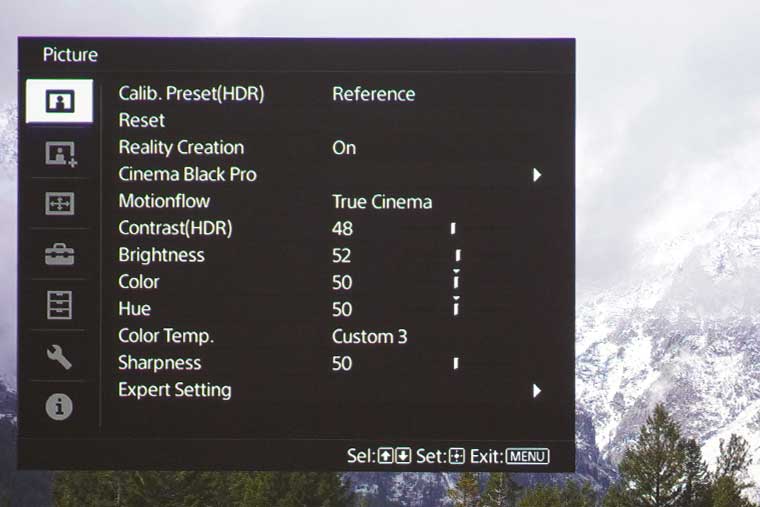 Sony VPL-XW7000ES projector picture menu