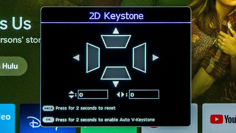 BenQ x3000i has 2D keystone correction