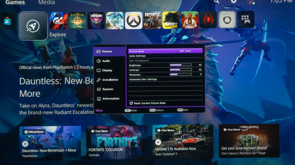 BenQ x3000i Picture mode menu