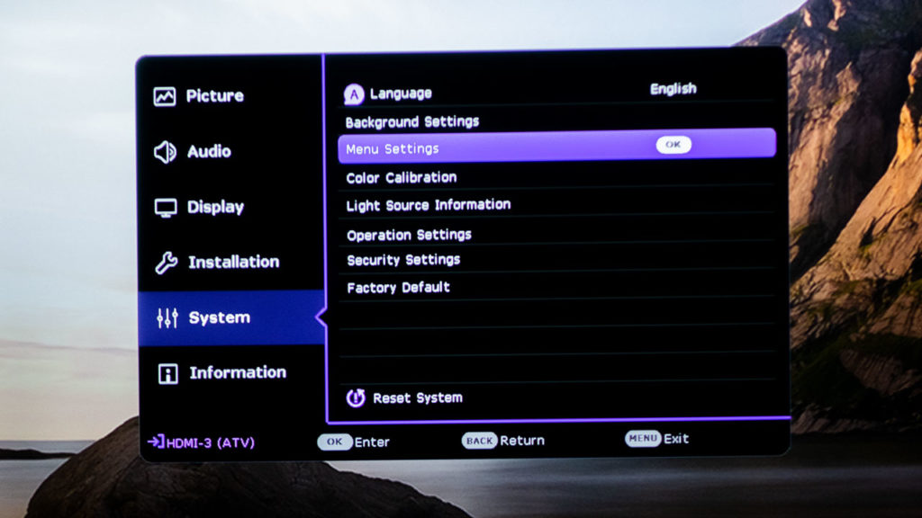 BenQ x3000i menu