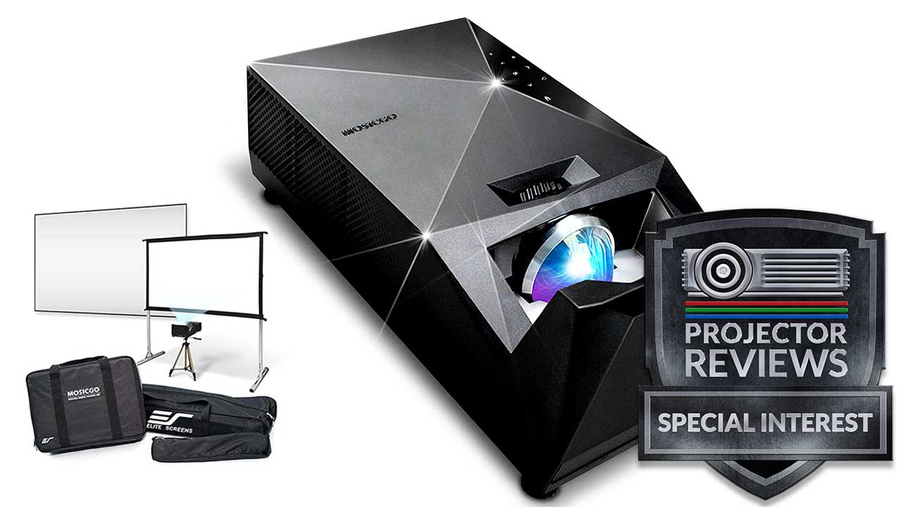 ELITE MOSICGO 360 Projector with badge.