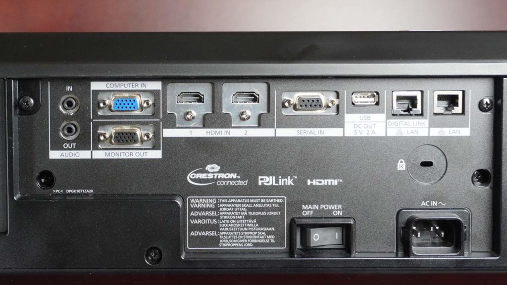 Panasonic PT-FRQ50 Projector rear connection panel