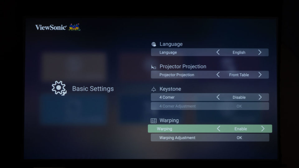 The ViewSonic X2000B-4K has Warping adjustments