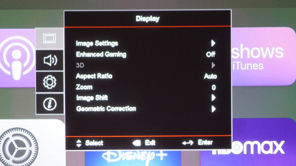 Optoma UHD55 menu