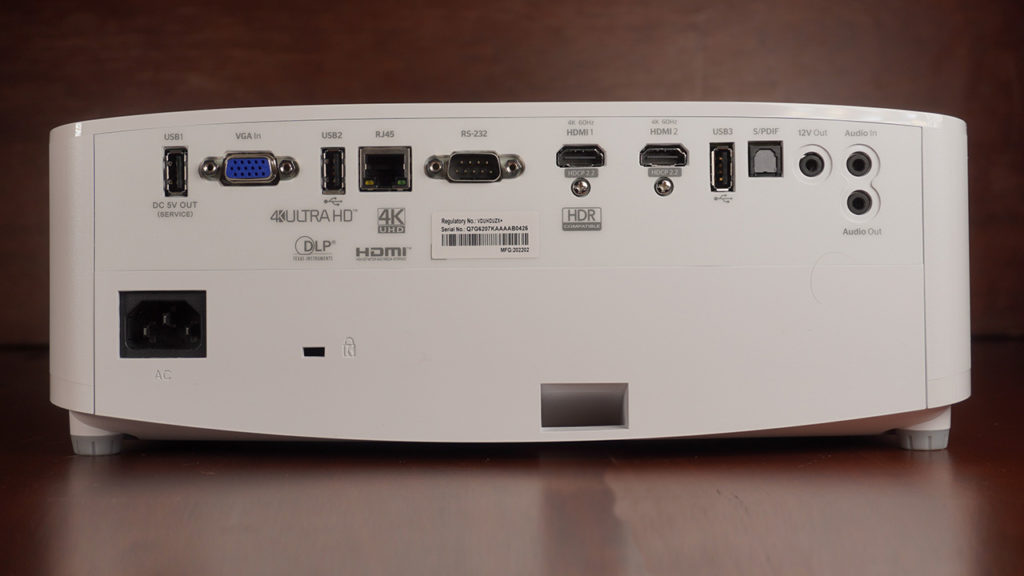 Optoma UHD55 rear connections panel