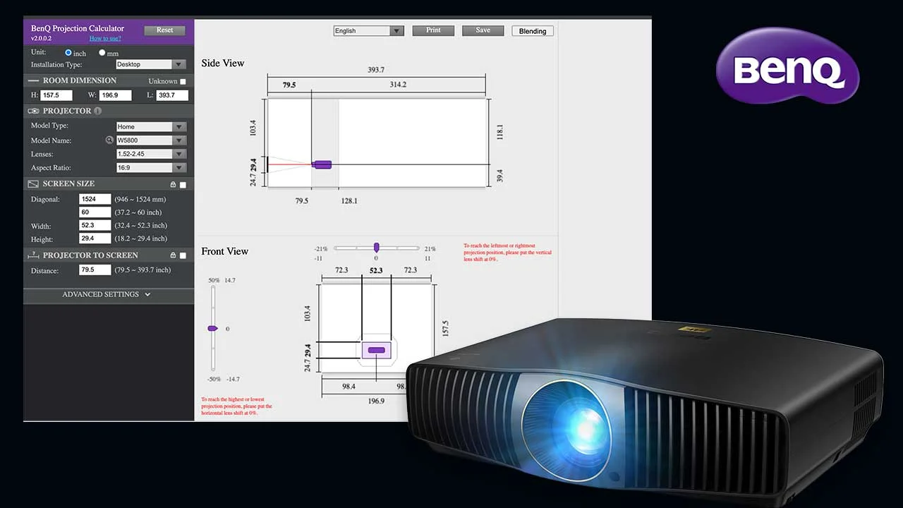 BenQ W5800 Throw Distance - Projector Reviews - Image