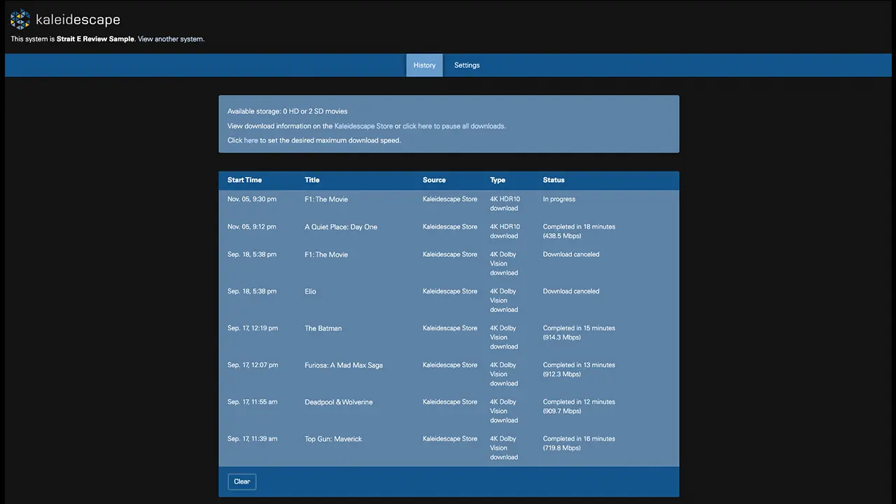 Kaliedescape Strato E Menu - Projector Reviews - Images